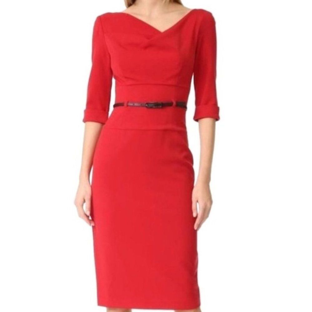 Black Halo Classic Red Belted Jackie O 3/4 Sleeve Sz 2